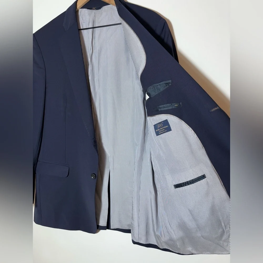 Brooks Brothers 346 Explorer Fitzgerald Fit Solid Navy Blue Wool Blazer Mens 45R